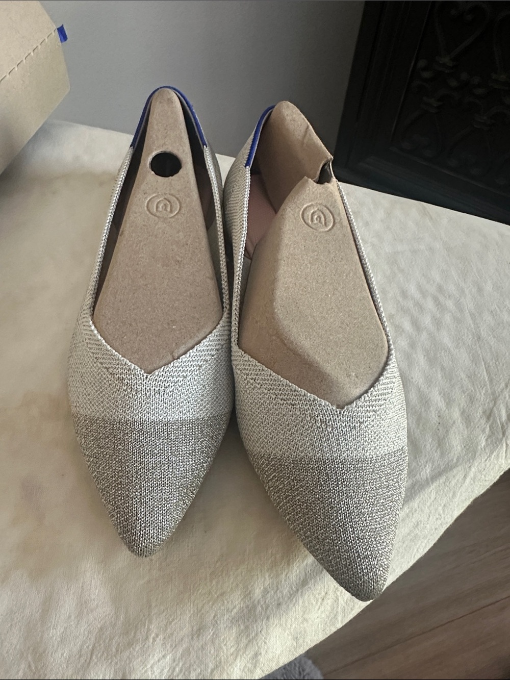 Rothy's Silver Pointed Knit Flats